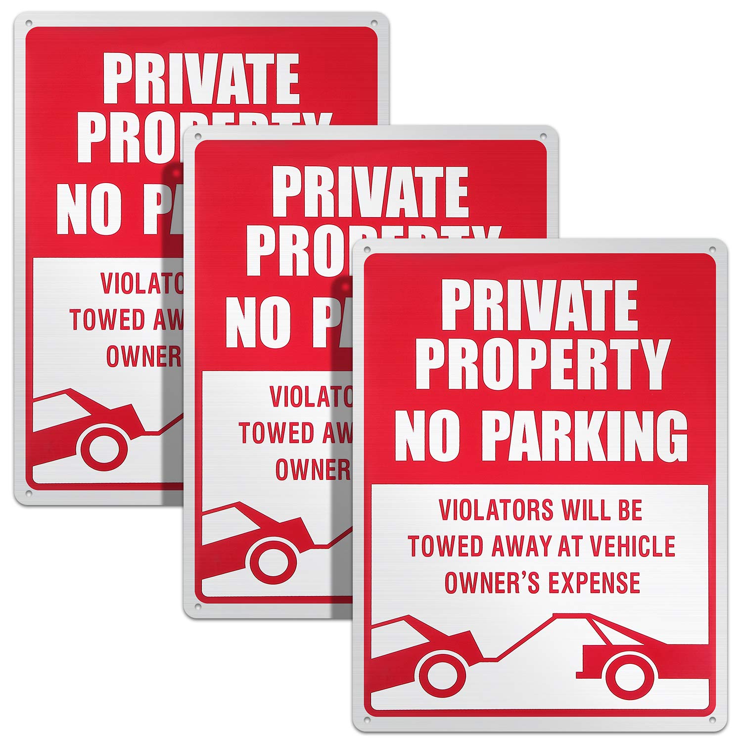 Photo 1 of 3 Pieces No Parking Sign, 14 x 10 Inches Reflective Private Property Sign Violators Will Be Towed, Rust Free Aluminum, UV Protected, Weather Resistant, Waterproof, Durable Ink, Easy To Mount