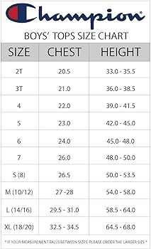 champion shoes size chart