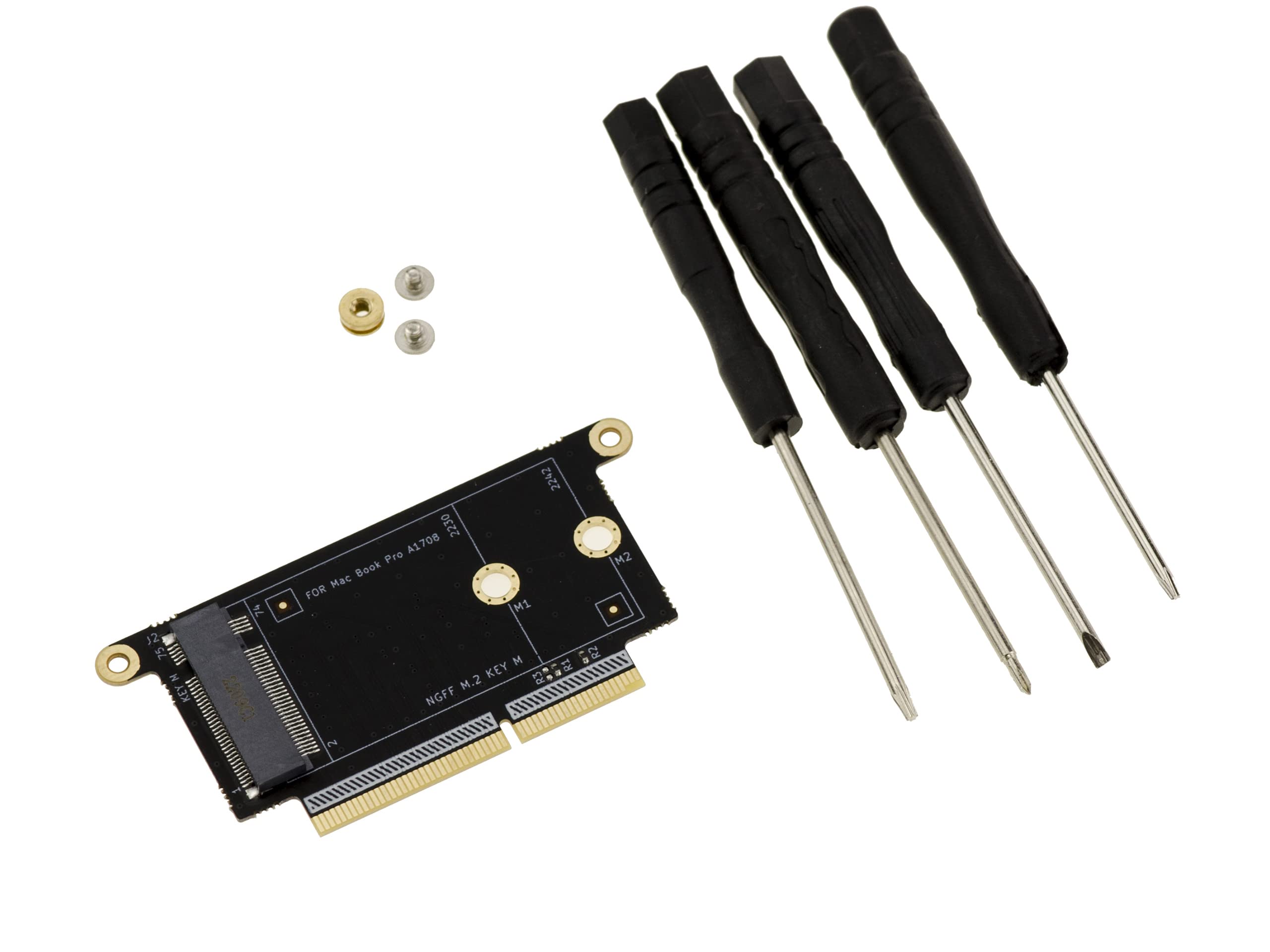 KALEA-INFORMATIQUE M2 NVMe M Key adapter to replace the 22+34 point SSD in a 2016 or 2017 MACBOOK PRO A1708. Includes tools