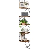 CHOEZON 5-Tier Corner Shelf, Floating Shelf, Wall-Mounted Storage Shelf, Wall Decor, Narrow Corner Bookshelf, for Living Room, Bedroom, Home Office, and Bathroom, Rustic Brown and Black TCJ35BF