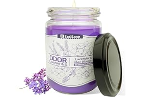 EL EastLane Lavender & Lilac Blossom Odor Eliminating Candles for Home Scented, Neutralizes Smoke, Food, and Pet Odors, Premium Soy Candles, Scented Candles Set for Women