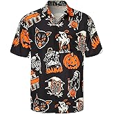 Hardaddy Men's Halloween Shirt Short Sleeve Button Down Funny Print Casual Shirt Black5 L