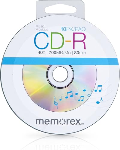 Memorex 40x 700MB 80Min Music CD-R Discs 10 Pack for Audio Recording & Data