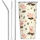 Yamegoun Pig Tumbler with Lid and Straw 20oz Vacuum Travel Coffee Mug Stainless Steel Double Wall Insulated Cup for Hot and Cold Drinks Gifts for Women and Men