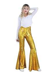 Womens Sequin Flare Pant Sparkly High Waisted Leg
