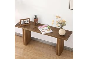 WINWY Solid Wood Entryway Bench - 43.3" Fluted Farmhouse Bench, Indoor Long Dining Benches Seat Narrow End of Bed Benches for Entry Way, Kitchen, Living Room and Bedroom, Brown