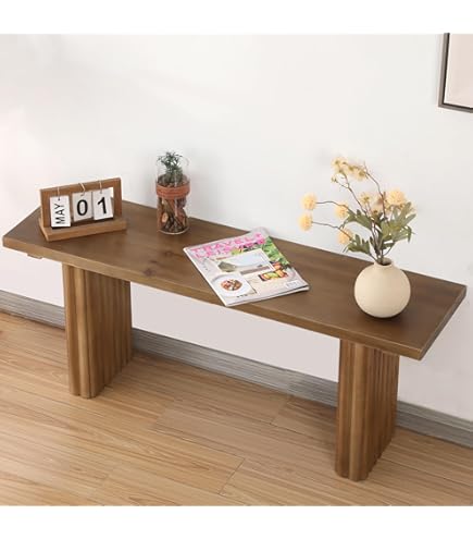 43" Farmhouse Fluted Wood Bench - Solid Wood Entryway Bench, Rustic Style, Natural Finish, Easy Assembly