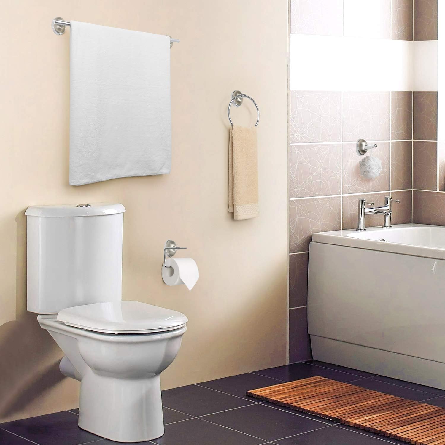 TONIAL Towel Bar Set Bathroom Hardware Set Wall Mounted Towel Holder Set Towel Rack Set for Bathroom 6-Pieces Bath Accessory Kit Nickel Bell Design: Home & Kitchen