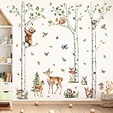 decalmile Large White Birch Tree Wall Decals Woodland Animals Bear Deer Rabbit Wall Stickers Living Room Baby Nursery Kids Room Wall Decor