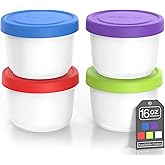 BALCI - 16oz Ice Cream Containers with Silicone Lids (Set of 4) - 1 Pint Each Freezer Food Storage Containers, Reusable, LeakProof, For Homemade IceCream Containers - Blue, Red, Green, Purple
