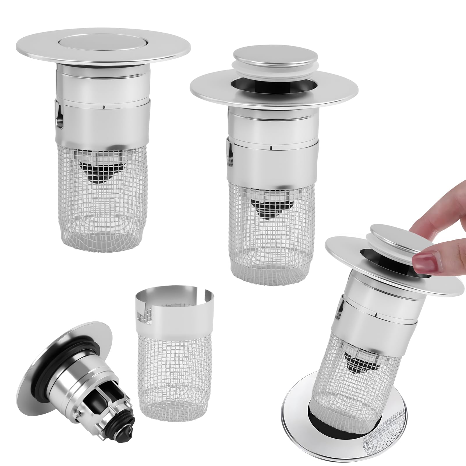 Photo 1 of 3 PCS Bathroom Sink Drain Strainer, Pop-Up Bathroom Sink Stopper Hair Catcher, Sink Drain Strainer with Removable Stainless Steel, for 32mm-40mm Basin Drain Holes