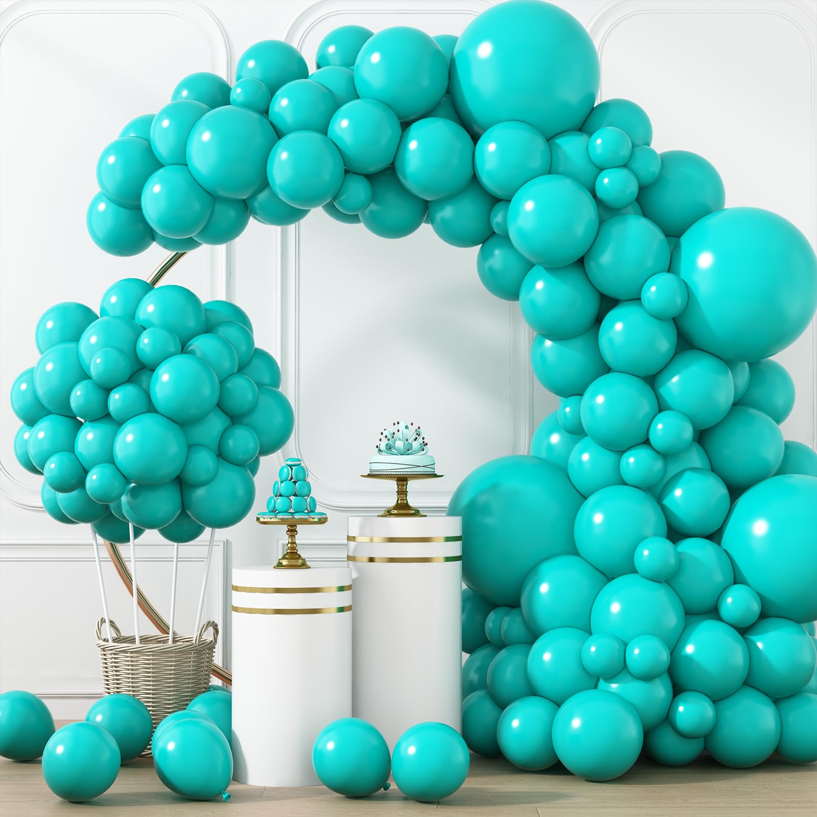 RUBFAC 129pcs Teal Blue Balloons Different Sizes 18