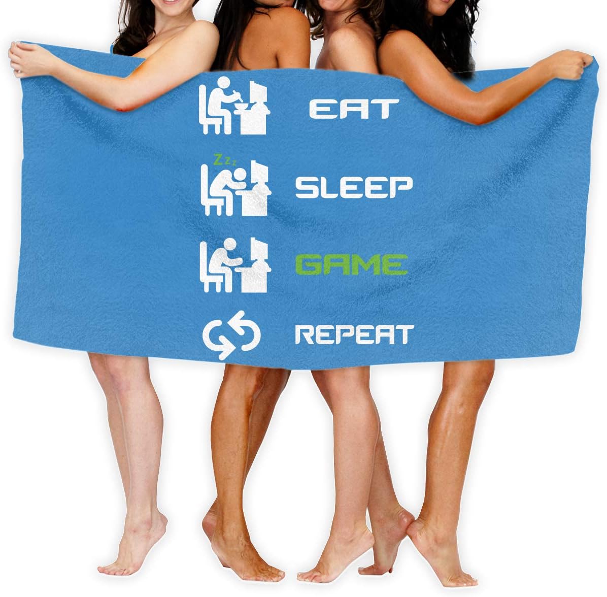PengMing Eat Sleep Game Repeat Premium 100% Polyester Large Beach Towel, Suitable for Hotel, Swimming Pool, Gym, Beach, Natural, Soft, Quick Drying