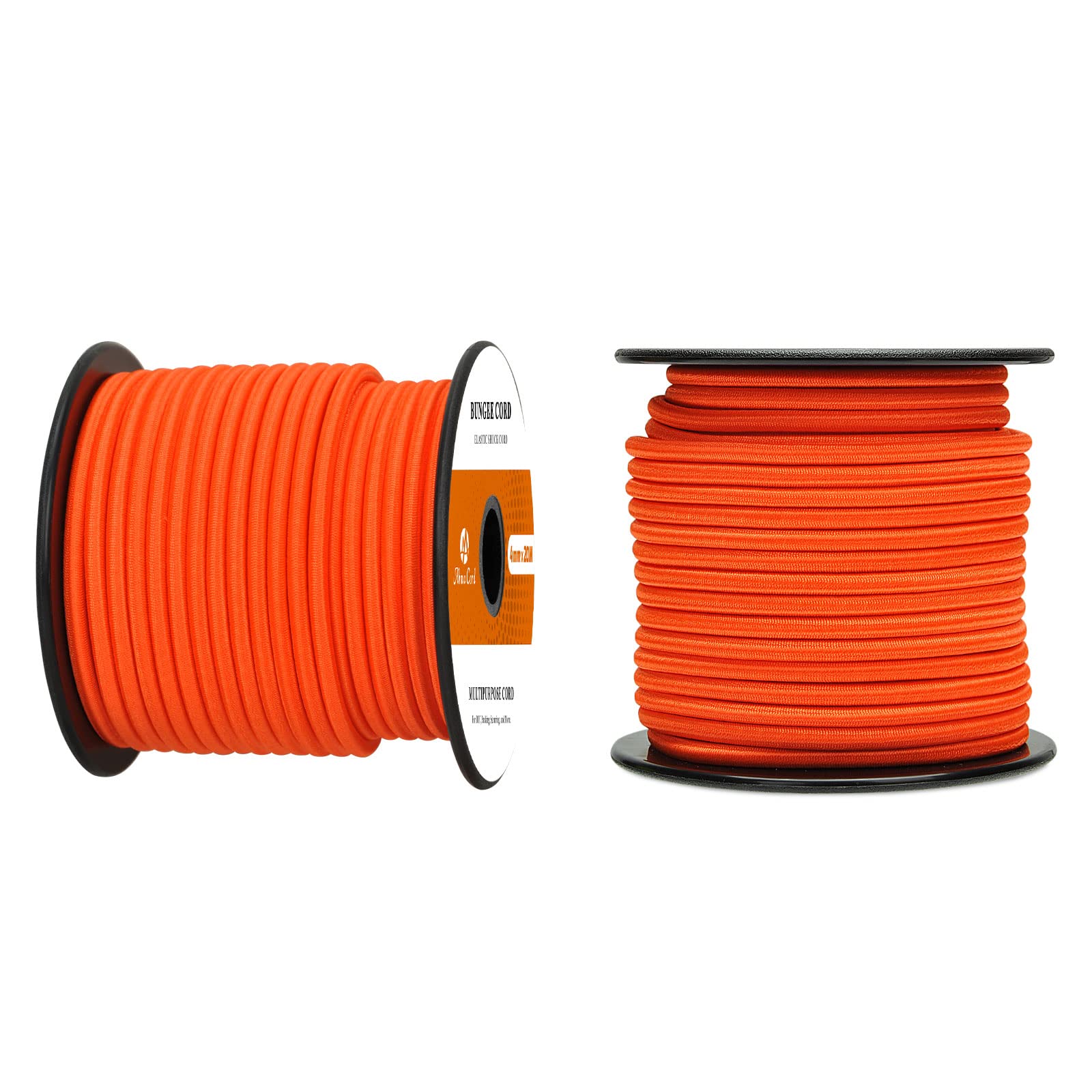 Abma Cord Bungee Cord 4mm 20M Elastic Shock Cord 100% Stretch Elastic Bungee Rope for Tarpaulin, Trailer, Backpack, Tent Pole, Kayak - Orange