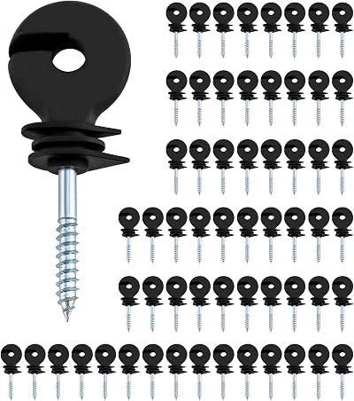 QWORK 60Pcs Electric Fence Ring Insulators Wire Mesh Wood Post Screw-In 5mm