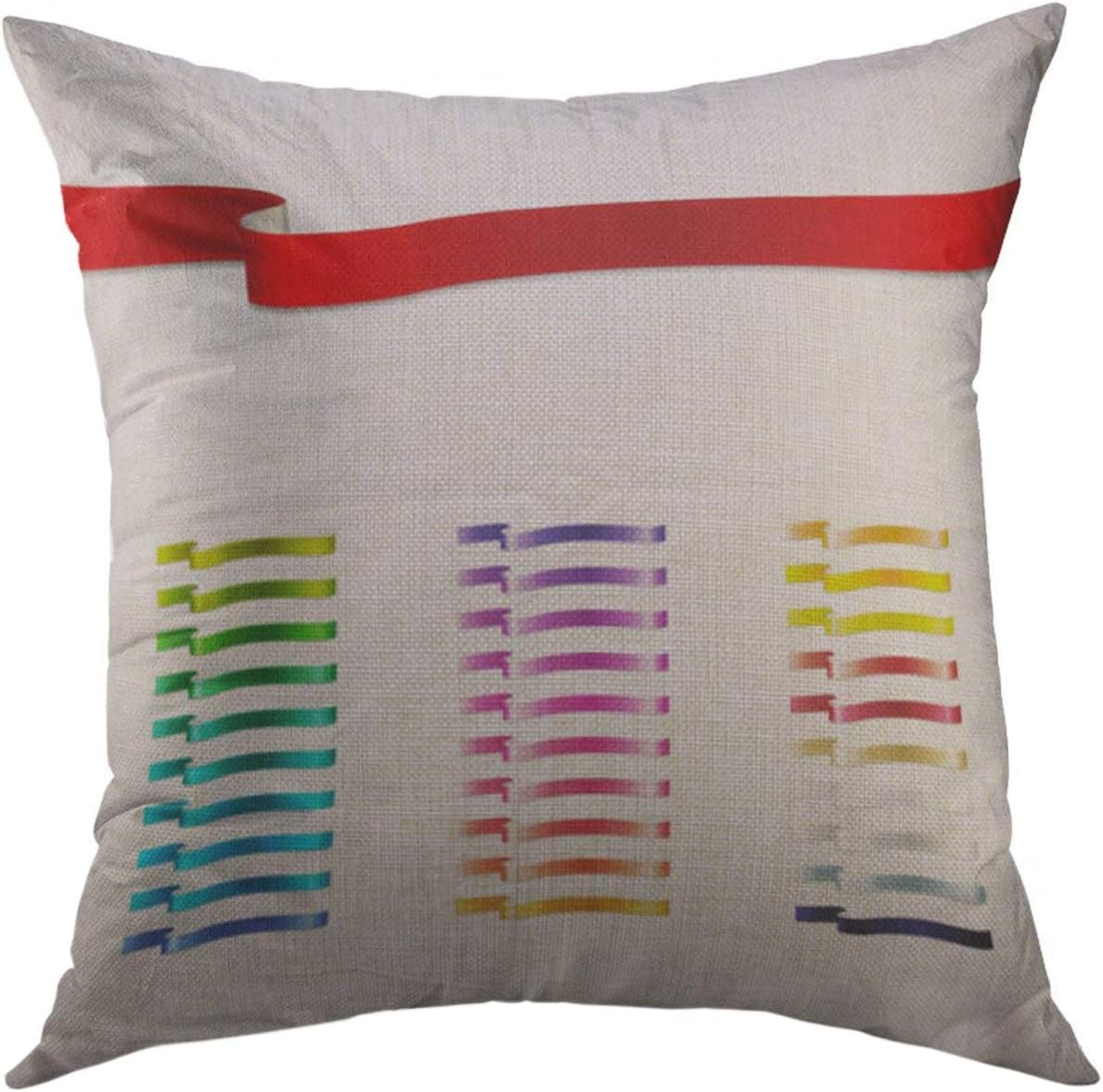 Mugod Decorative Throw Pillow Cover for Couch Sofa,Red Bow Colorful Ribbons Green Golden Home Decor Pillow Case 18x18 Inch