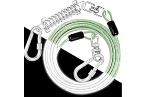 JENICO Dog Tie Out Cable: Reflective 30 ft Heavy Duty Dogs Chain for Outside with Shock Absorbing Spring - Dog Runner Leash for Yard Camping Outdoor Sturdy Lead for Small to Large Dog Up to 500LBS