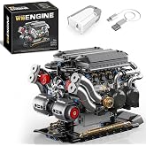 BseSparklion W16 Engine Building Blocks Set for Adults, STEM Mini 16-Cylinder Engine Model Kit that Runs, Compatible with Lego Car, DIY Physical Science Experiment Toy for Teens Boys 8-14+ (801 PCS)