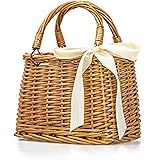 Natural Hand-woven Rectangular Wicker Handbag Basket Purse Retro Summer Women Straw Tote (Rectangular Khaki)