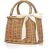 Natural Handwoven Wicker Handbag, Rectangular Basket Purse, Women Straw Tote (Rectangular Khaki) 10.2" x 6.7" x6.3"