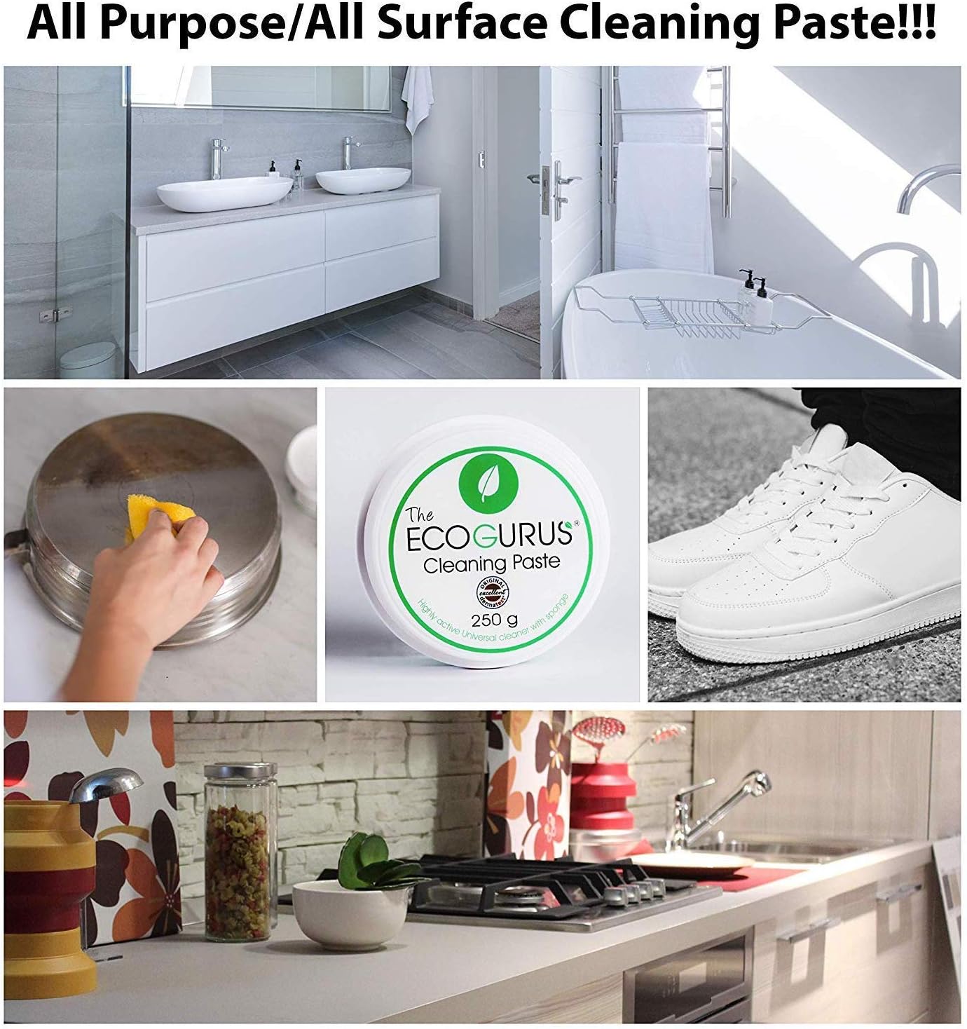Natural Eco Cleaning Paste with Sponge, Cream, 250 count (Pack of 1) - Image 3