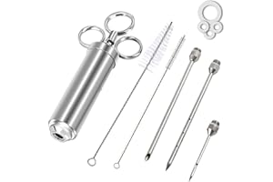 kaycrown 2-ounce 304 Stainless Steel Seasoning Injector with 3 Professional Marinade Needle BBQ Meat Taste injekuta Kithen Cooking Sauce Marinade sirinziakusesari- with Cleaning Brush