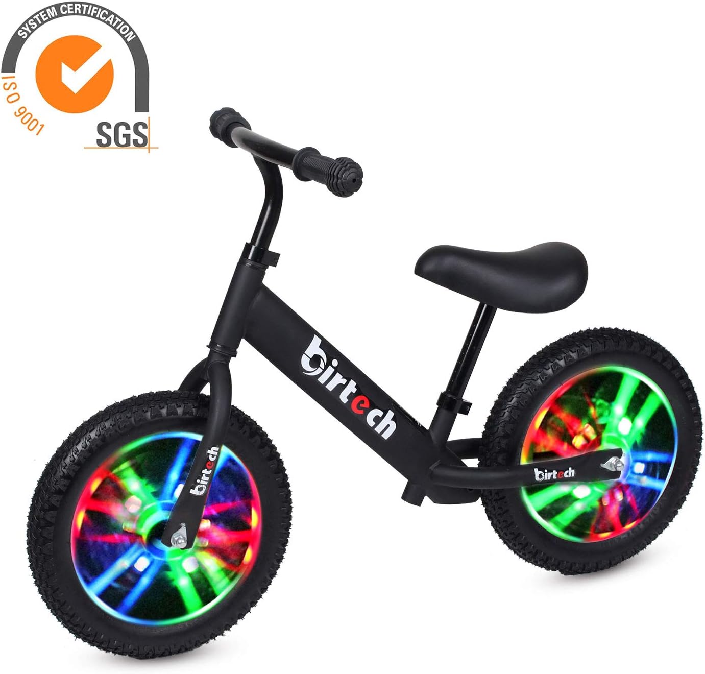 12" Kids Balance Bike with Flashing LED Wheels Tire, Carbon Steel Frame No Pedal Walking Balance Bike Training Bicycle for Kids and Toddlers 2- 6 Years Old 【black, flashing wheels】