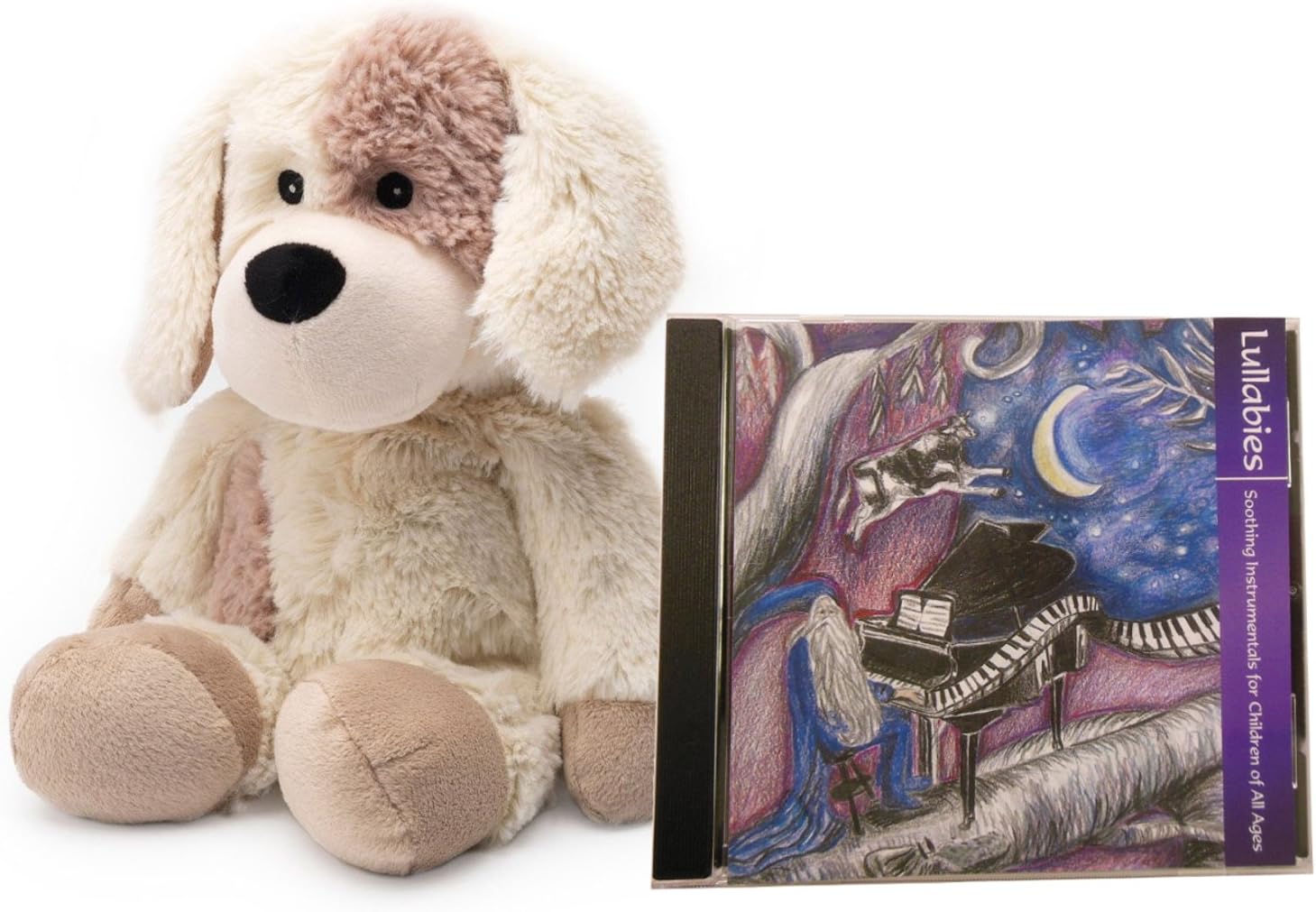 Intelex Cozy Microwaveable Plush Puppy Hot and Cold Therapy Bundle with Natural Sleep Aid Lullaby CD