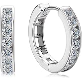 PROSTORY Moissanite Hoop Earrings Channel Setting Round D Color VVS1 Clarity 925 Sterling Silver Hinged Huggie Durable Hoop Earring Gifts for Women and Men