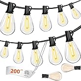 Outdoor String Lights 200FT LED Patio Lights Ultra Long Waterproof with 60+2 Edison Shatterproof S11 LED Bulbs, 2700K Outside