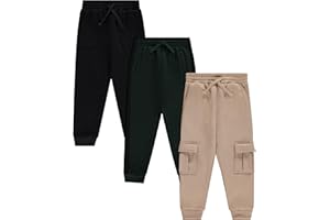 STITCH & STONE Boys' Jogger Pants Set - Comfortable, Durable, and Stylish - Pack of 3 with Pockets