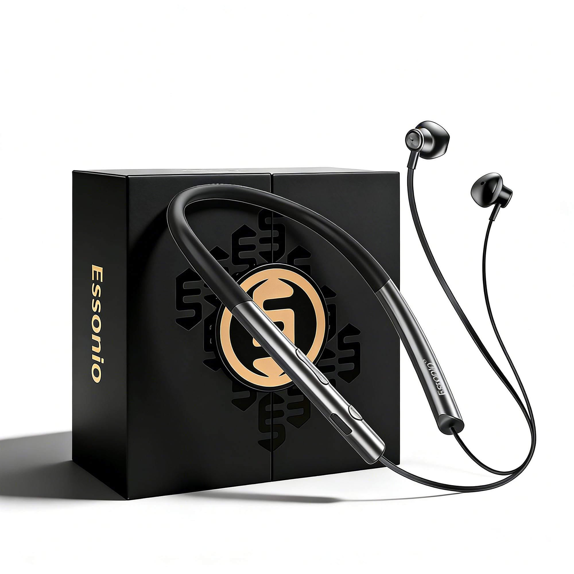 Photo 1 of Essonio Neckband Bluetooth Earbuds with Mic Hybrid Active Noise Cancelling, 36H Playtime, IPX6 Waterproof, Comfortable Magnetic Sport Headphones for Running, Work, Travel Black