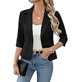 ELLEVEN Women's 3/4 Sleeve Blazer, Lightweight Slim Fit Suit Business Casual Jacket for Work