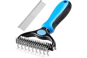 Nepfaivy Dog Grooming Brush and Metal Comb - Undercoat Rake for Dogs, Double Sided Deshedding Brush, Deshedder Brush for Long Matted Haired Dogs, Shedding Brush, Dematting Tool, Pet Grooming Supplies