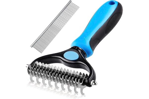 Dog and Cat Brush for Shedding and Dematting - Deshedding Undercoat Rake for Long Haired Dogs and Cats, Double Sided Pet Groo