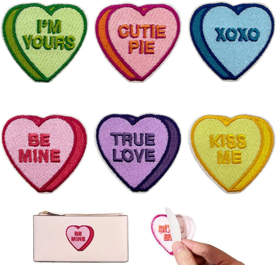 Mixed Media - Heart Patches, Self-adhesive Conversation Hearts Candy Embroidered Iron On Patch