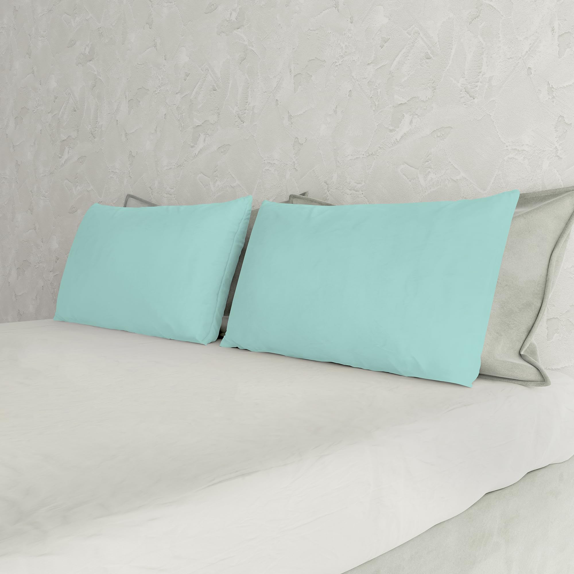 Italian Bed Linen Max Couple of Plain Color Pillowcases, Water Green, 52x82cm