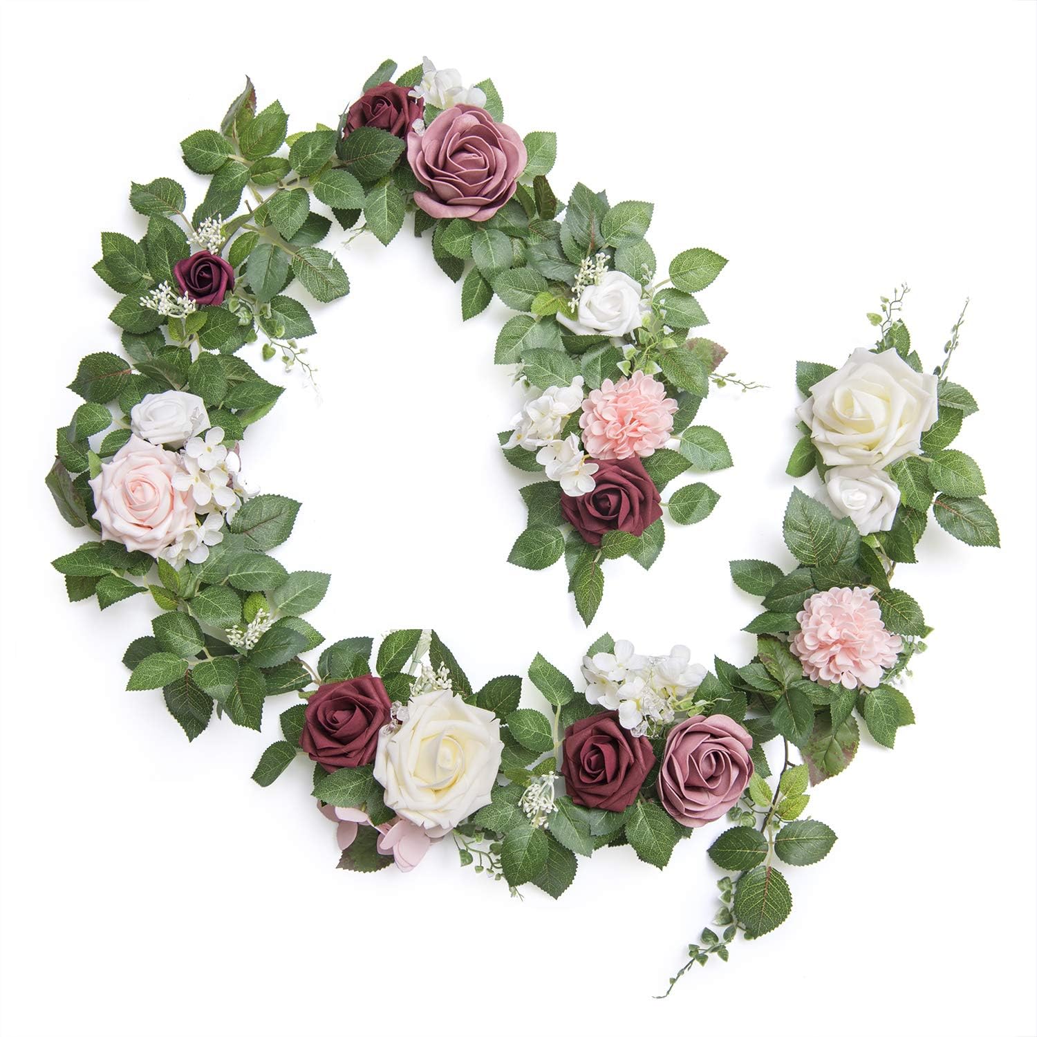 Photo 1 of Ling's moment 5FT Dusty Rose Artificial Flower Garland Blush Rose Leaves Floral Garland Arch Flowers Vine for Wedding Party Backdrop Decor Mantel Home Table Centerpieces Wall Decorations Cream
