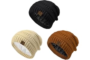 Century Star 3 Pack Satin Lined Kids Beanie Hat for Boys and Girls, Warm Winter Hat Knit Cap, Soft Stretchable