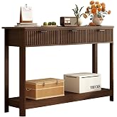 RUSTOWN Fluted Wood Console Table with 3 Drawers, 47.2" Boho Entryway Table | Narrow Behind Couch Sofa Table, Open Storage Shelf, Curved legs, 2 Tier Modern Farmhouse Hallway Table for Living Room, Foyer