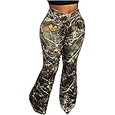 SweatyRocks Women's Plus Size Flare Leg Skinny Pants High Waisted Camo Leggings Bootcut Bell Bottom