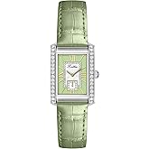 LOREO Women’s Luxury Rectangular Watch Elegant Two-Tone Gold and Silver Diamond Quartz Stainless Steel Leather Band Pink Green Black Waterproof Bracelet Watch