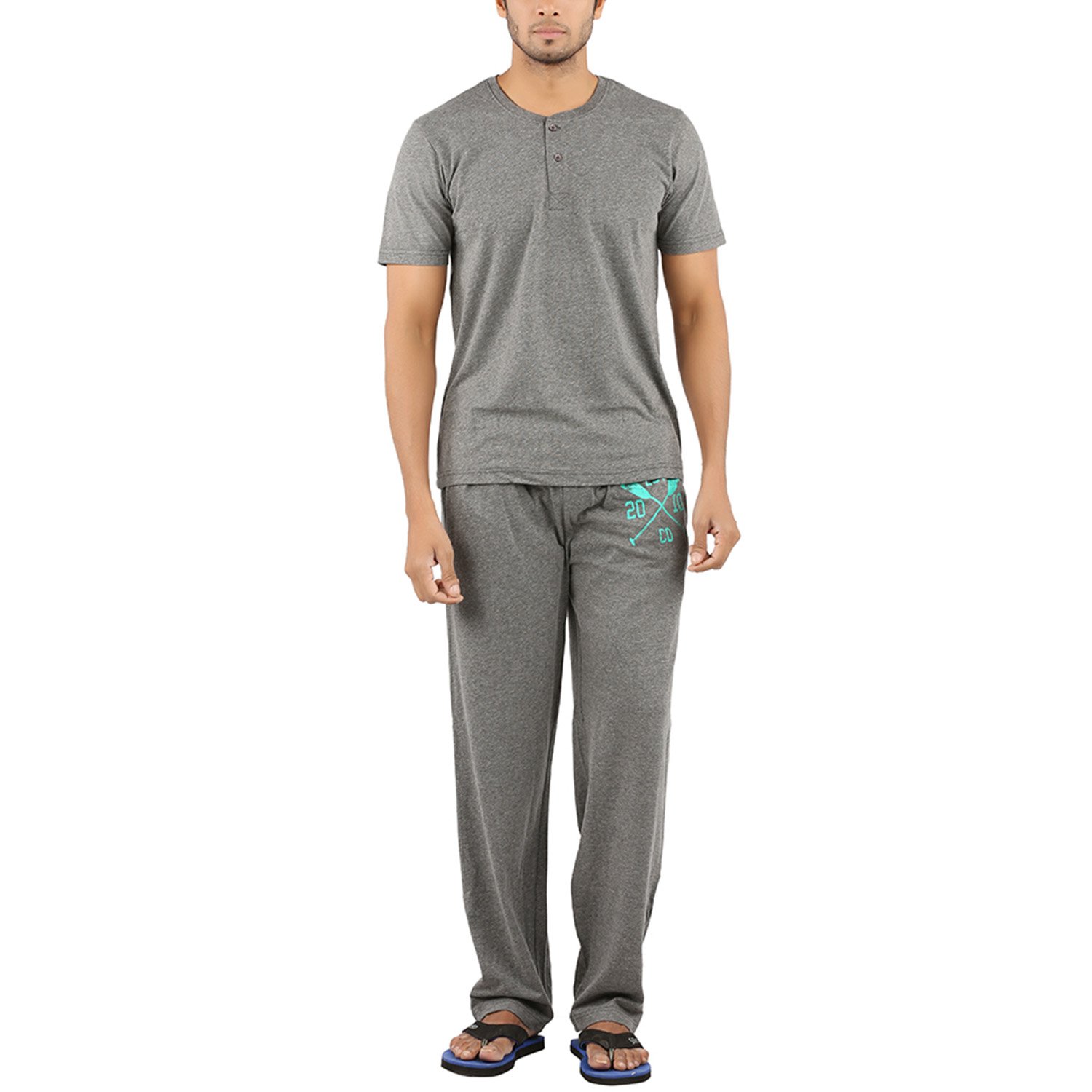 red line mens charcoal melange cotton sleeper wear set