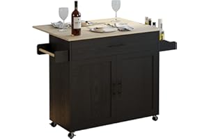 IRONCK Rolling Kitchen Island Table on Wheels with Drop Leaf, Storage Cabinet, Drawer, Spice/Towel Rack, Kitchen Cart, 47.25" Wide Black