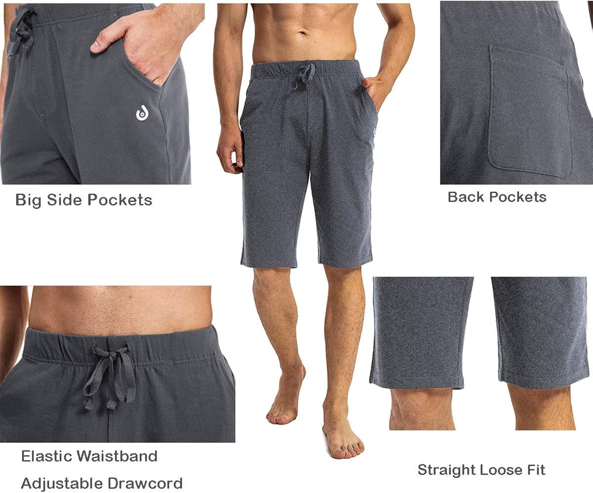 N-A Men's Yoga Shorts Cotton Running Athletic Sweat Loose Long Shorts with Pockets for Indoor Home Gym Exercise: Clothing