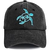 Fenmshairy Women's Embroidered Sea Turtle Hat for Men Women, Adjustable Vintage Distressed Washed Cotton Baseball Cap