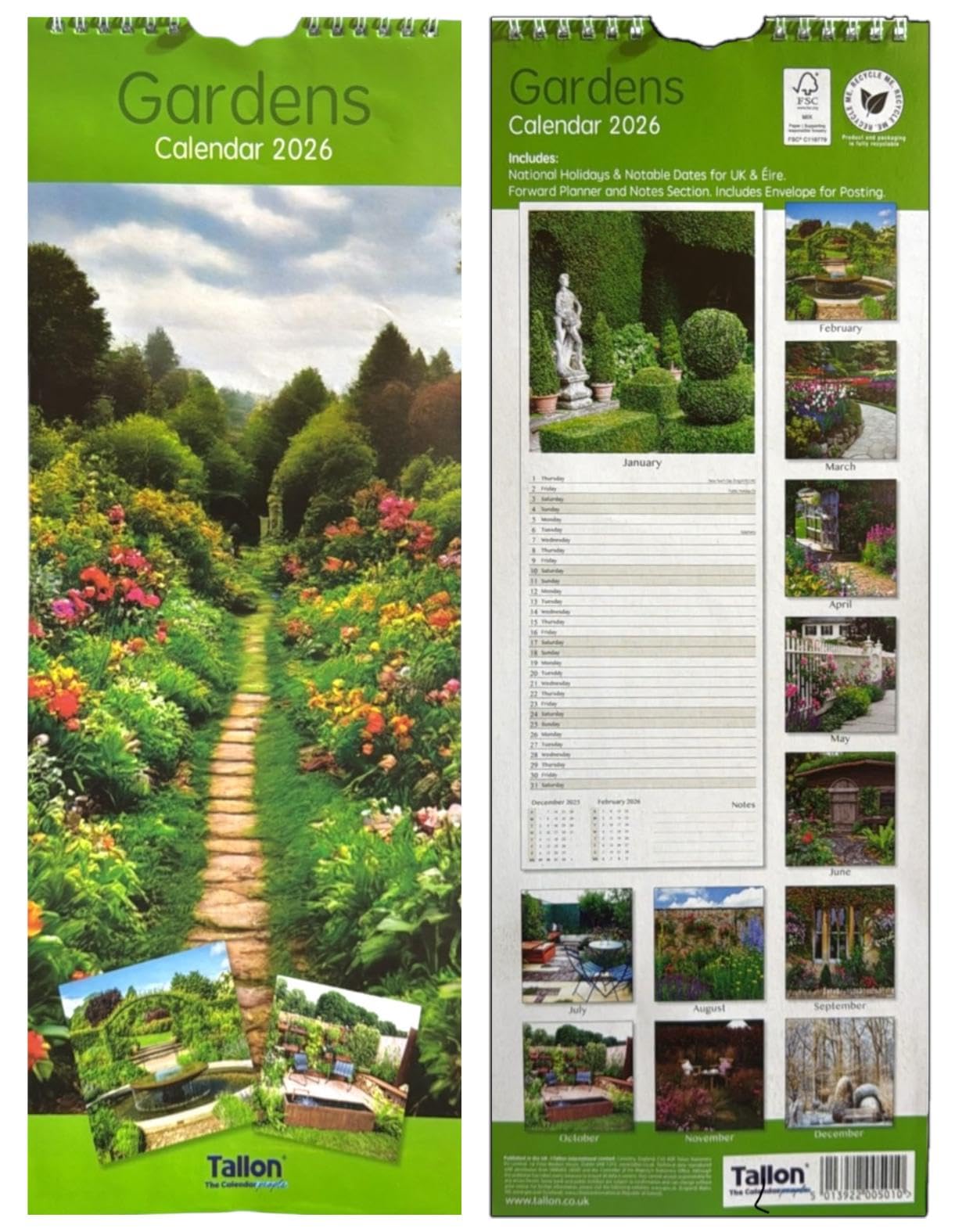 Orbitron 2026 Slim Month To View Spiral Bound Photo Wall Calendar Coast, Scene, Cottages &Garden (Gardens)