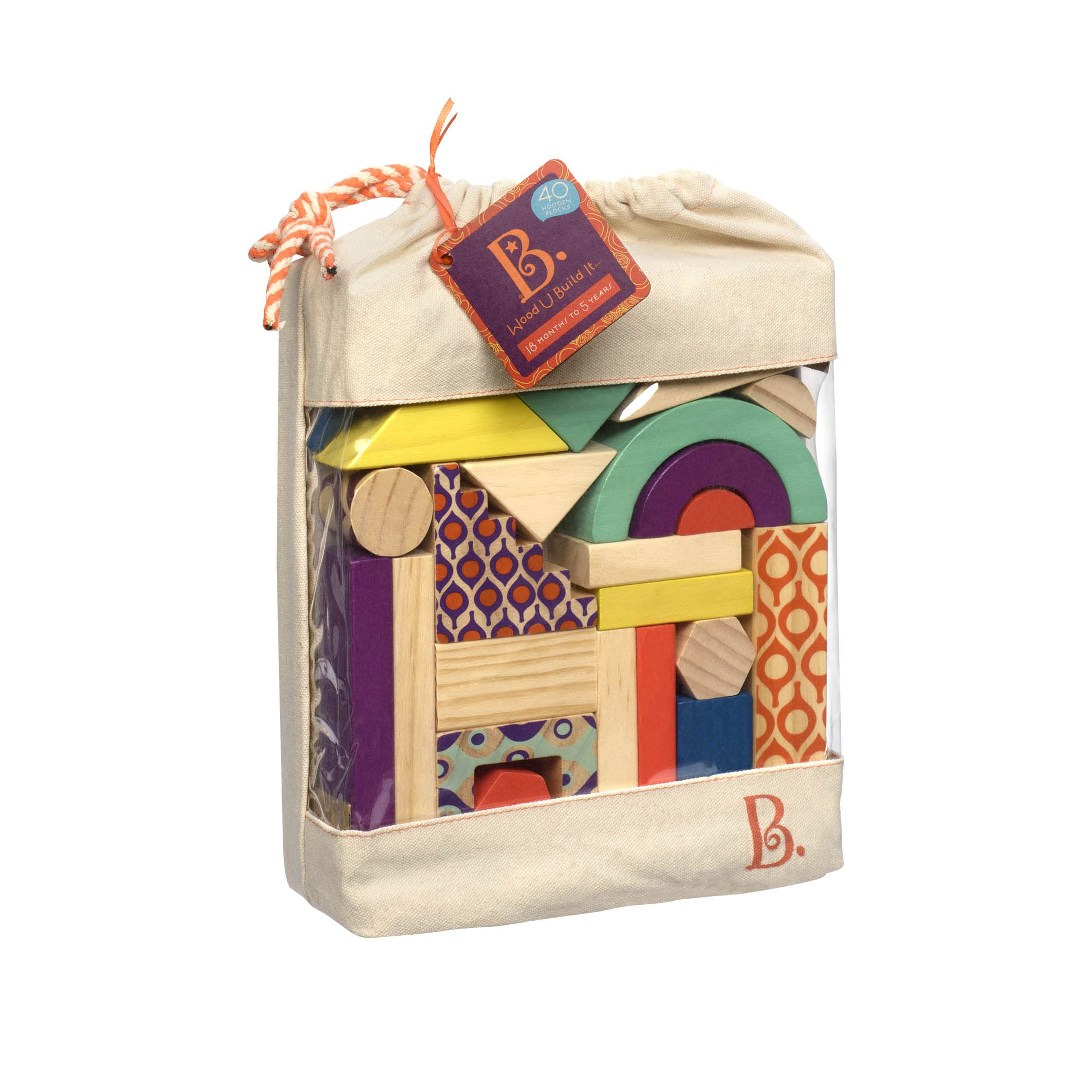 B. toys - Wood U Build It - Wooden Blocks - 40 Building Blocks - Colors & Shapes - Play Set for Toddlers, Kids - 18 Months +