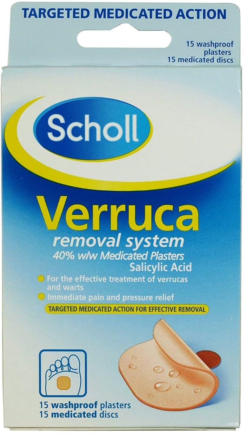 Scholl Verruca Removal System 15 Washproof Plasters Medicated Discs Salicylic