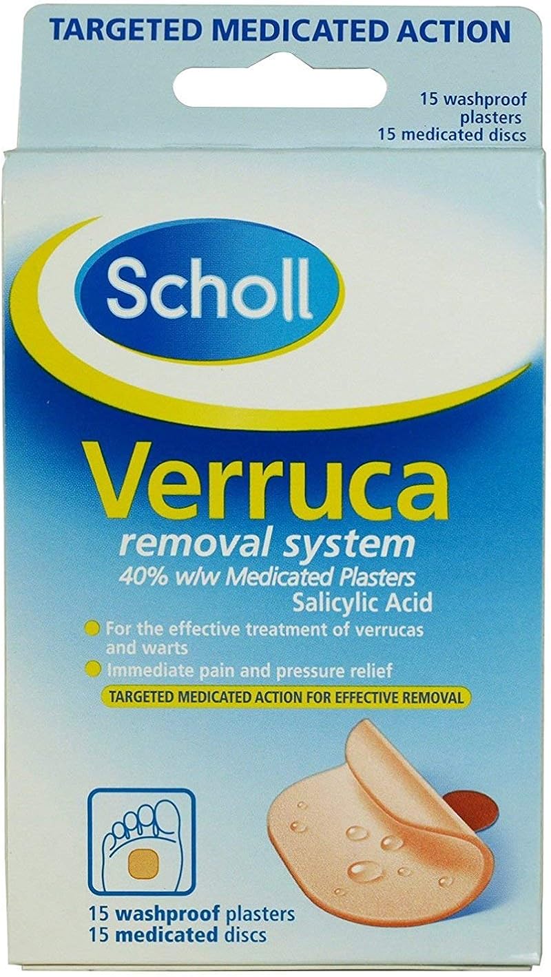 Scholl Verruca Removal System 15 Washproof Plasters Medicated Discs Salicylic